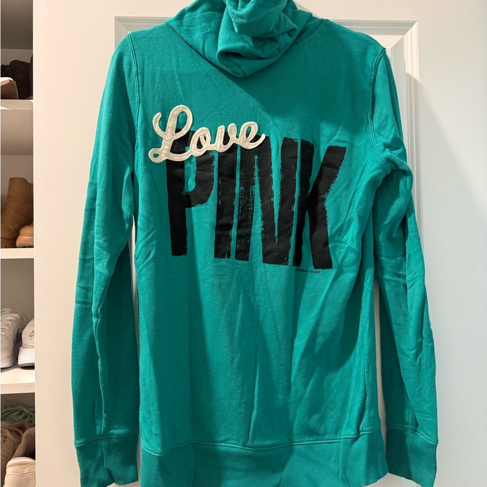 Victoria's Secret PINK Teal and Black Logo Hoodie